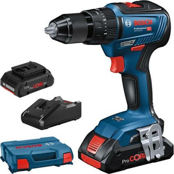 Bosch Gsb 18V-55 B/Less Combi Drill 2 x 4ah Procore Batteries