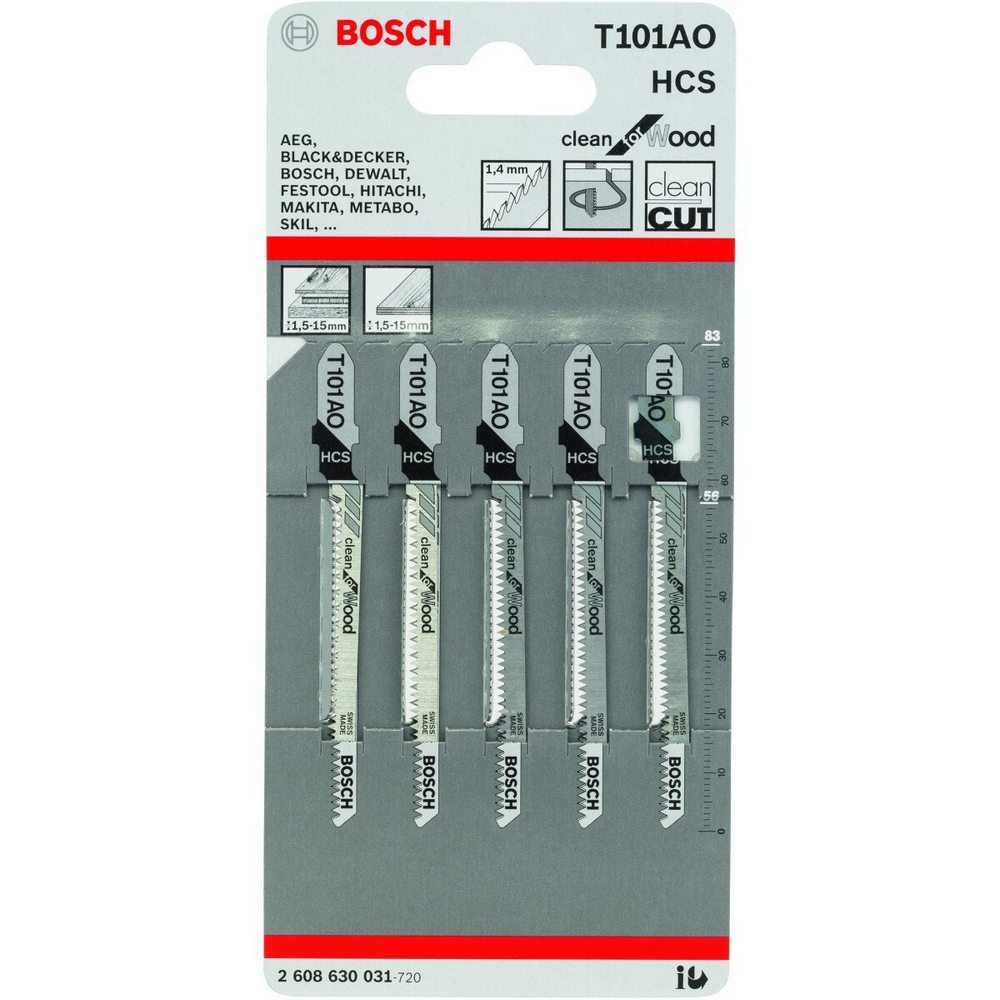 Bosch T101Ao 2608630031 Clean For Wood Jigsaw Blades X5 Tool