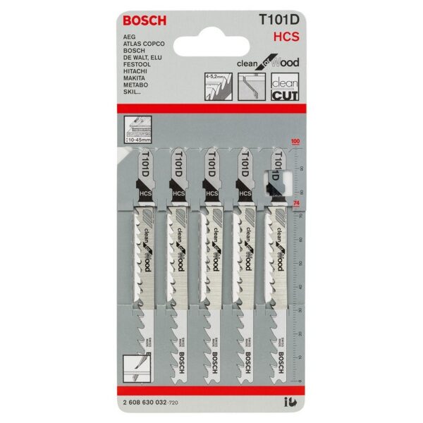 Bosch T101D 2608630032 Hcs Clean For Wood Jigsaw Blades X5