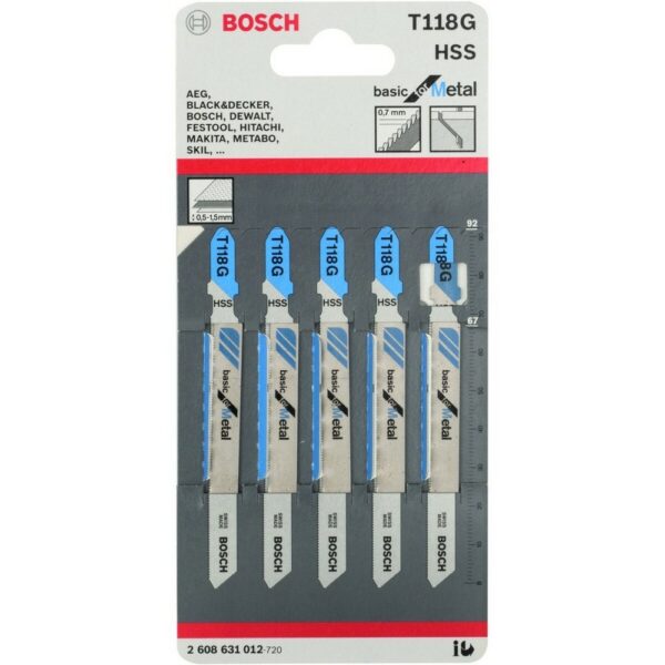 Bosch T118G 2608631012 Hss Basic For Metal Jigsaw Blades X5