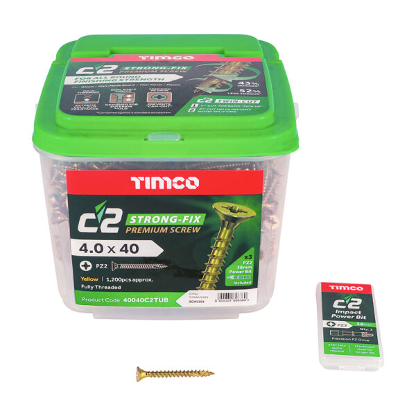 Timco C2 Multi-Purpose Advanced Screws-4 X 40 1200 Units/ Tub