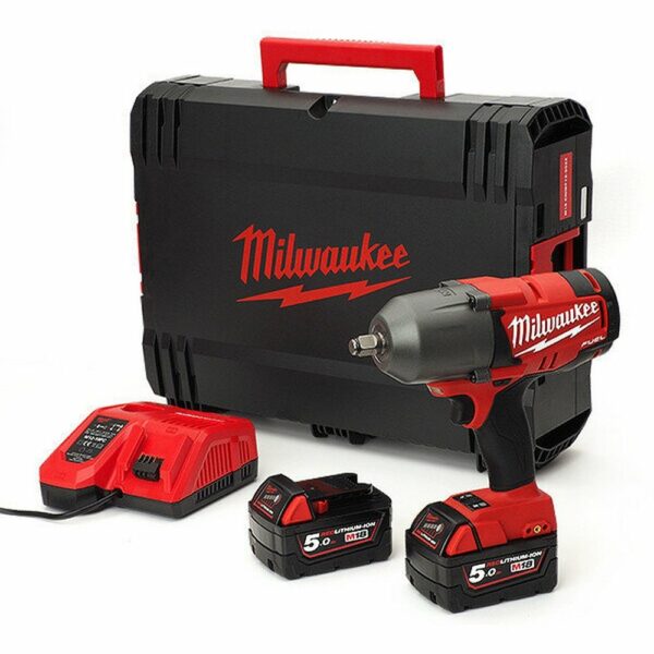 Milwaukee M18 Fuel Impact Wrench Kit - Impact Gun and 2x5Ah Batteries