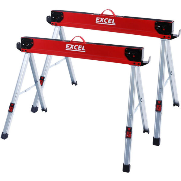 Excel 6288 Heavy Duty Steel Folding Saw Horse with Adjustable Legs 1178kg Capacity (Twin Pack), EXE6288